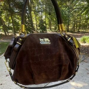 Coach Madison Croc Embossed Suede Satchel